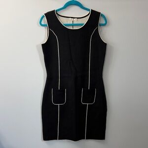 Lavand. Black & White Sleeveless Wool Blend Front Pocket Retro Dress Medium